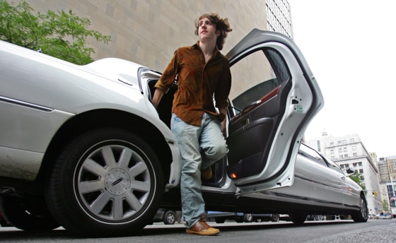 New York University sophomore Josh Hoffman takes a limousine to class on Sept. 1, a ride courtesy of the moving company that shipped his belongings to college.