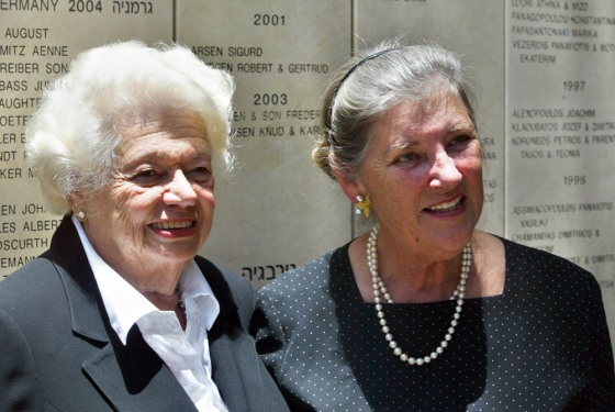 Martha Sharp Joukowski, right, the daughter of Martha and Waitstill Sharp, stands with Rosemarie Feigl of New York City, who was smuggled by Martha Sharp from Europe to the United States during World War II. The Sharps were inducted into the "Righteous Among the Nations" group at the Yad Vashem Holocaust Memorial in Jerusalem in June for saving almost 2,000 Jews from the Nazis.
