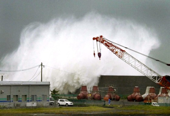A huge wave from Typhoon Shanshan hits Kagoshima, a city in western Japan on Sunday.