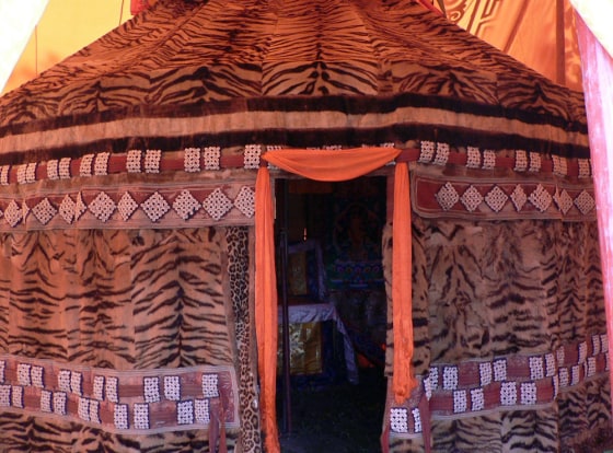 In this photo released by the Wildlife Protection Society of India and the group Environmental Investigation Agency, a tent allegedly made with 108 tiger skins is displayed by a tourist agency in Chinese-controlled-Tibet last month.