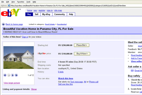 As the housing market softens, more motivated sellers are seen turning to auction Web sites like eBay to list their homes.