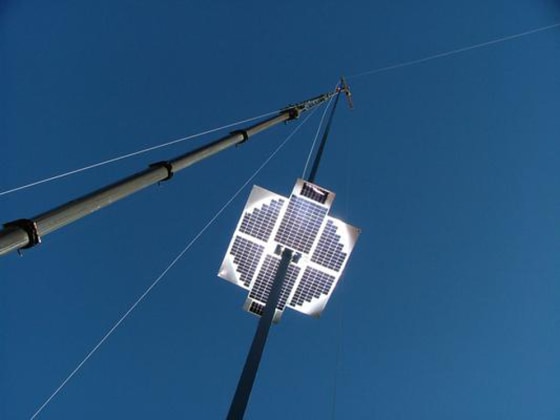A high-powered spotlight is focused on the photoelectric array on the bottom of the robot "climber" employed by the University of Saskatchewan Space Design Team during last year's inaugural Space Elevator Games. USST is among a dozen teams due to take part in this year's climber competition.