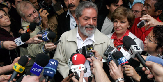 Brazil's President Luiz Inacio Lula da Silva speaks to the media after voting in Sao Bernardo do Campo, Brazil, on Sunday.