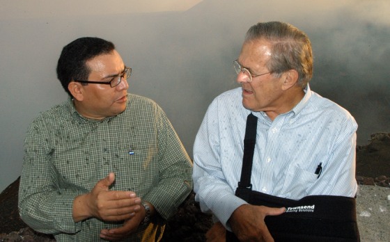 U.S. Defense Secretary Donald Rumsfeld, right, and Avil Ramirez, Secretary of Defense of Nicaragua, at the Masaya volcano near Managua on Sunday.