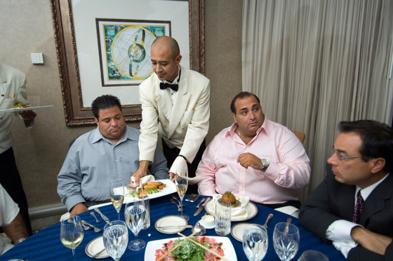 High rollers Nick Varano, center, and Ralph Ventola, left, sit with Frank Playo, their host at Foxwood Casino while they eat like kings earlier this summer.