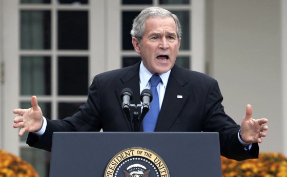 President Bush speaks during a news conference in the Rose Garden of the White House in Washington, Wednesday.