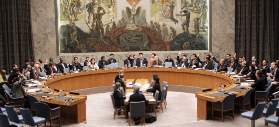 Members of the Security Council of the United Nations vote during a meeting regarding North Korea at U.N. Headquarters in New York on Oct. 6.