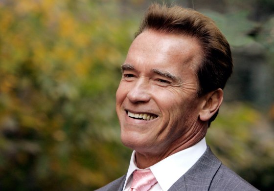 Cailifornia Governor Arnold Schwarzenegger smiles during a news conference in New York
