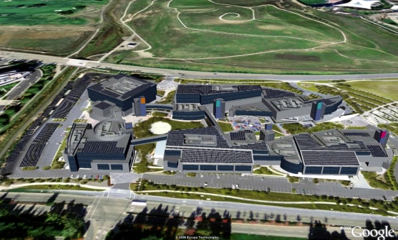 This 3-D rendering shows what Google's campus is intended to look like once 9,212 solar panels are installed on top of buildings and garages.