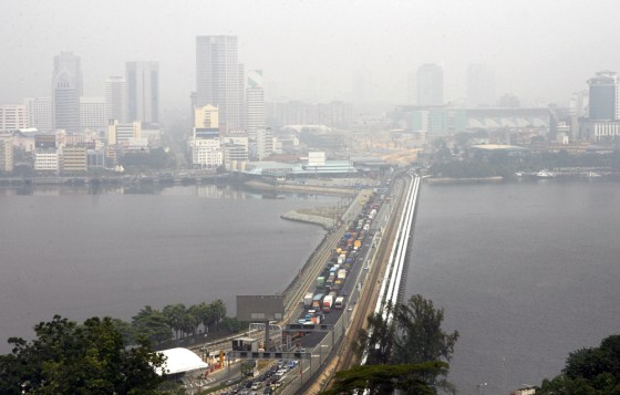 This photo taken from the Singapore side