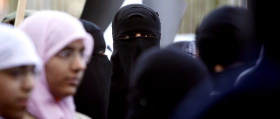 Muslim woman protest outside Bangor Stre