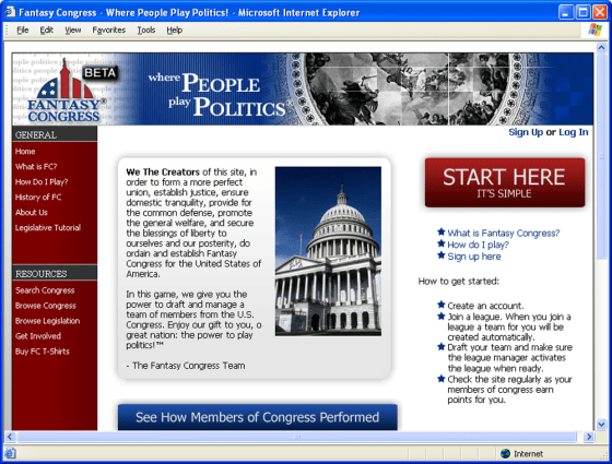 "Fantasy Congress" is a new spin on the popular online fantasy sports games where players choose a team of real-life players and tally points based on their statistical performance.
