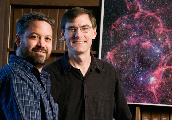 Astronomy professors Brian D. Fields, left, and Leslie W. Looney, right, take a close look at short-lived radioactive isotopes once present in primitive meteorites. The researchers’ conclusions could reshape current theories on how, when and where planets form around stars.
