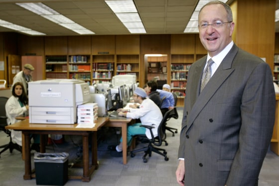 Cornell University President Dr. David Skorton stands inside the university's Medical College Library in Manhattan on Wednesday. Cornell University is mounting elaborate preparations this week to begin a major fundraising drive, kicking off a campaign to raise $4 billion.