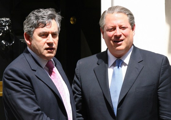 Britain's Chancellor Brown meets Gore of the U.S. at 11 Downing Street