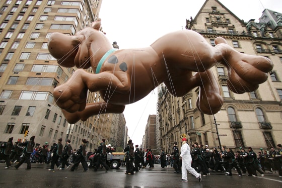 The Scooby Doo balloon hangs over Central Park West as it is pulled through the Macy's Thanksgiving Day Parade, Nov. 24, 2005 in New York. 