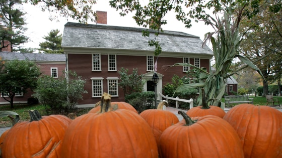 Pumpkins decorate the front yard of Longfellow's Wayside Inn in Sudbury, Mass., Wednesday, Oct. 11th. Situated halfway between Boston and Worcester, the Wayside Inn claims to be America's oldest operating inn and is a National Historic Site.