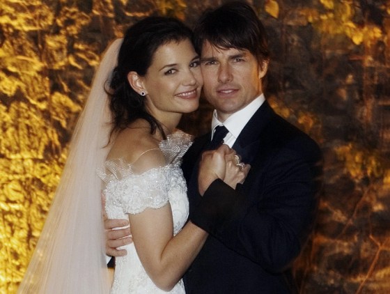 Actor Tom Cruise and Katie Holmes in their official wedding portrait in Italy