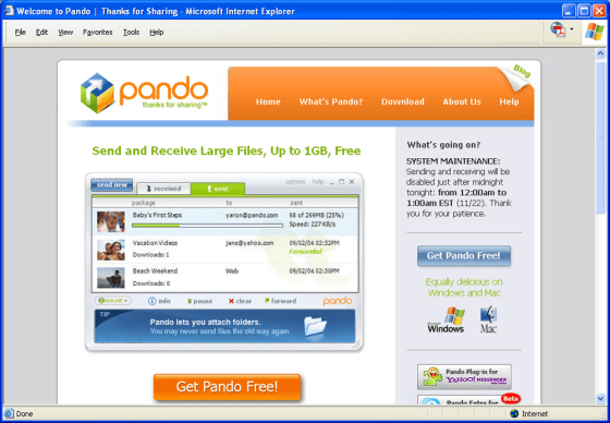 A screenshot shows Pando Networks' in action, sifting through messages with large files.