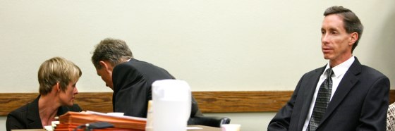 Warren Jeffs, right, appears during his preliminary hearing in St. George, Utah, on Nov. 21. Jeffs has been charged with rape as an accomplice for his role in forcing a teenager to marry her older first cousin.