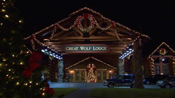 The Great Wolf Lodge is lit up for the holidays in Scotrun, Pa. last December.