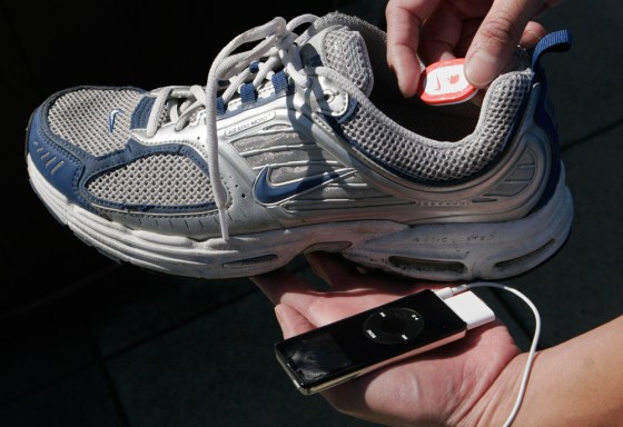 The Nike + iPod running system allows users to transfer data on distance, time, pace and calories burned from specially equipped Nike sneakers to their iPod nano.