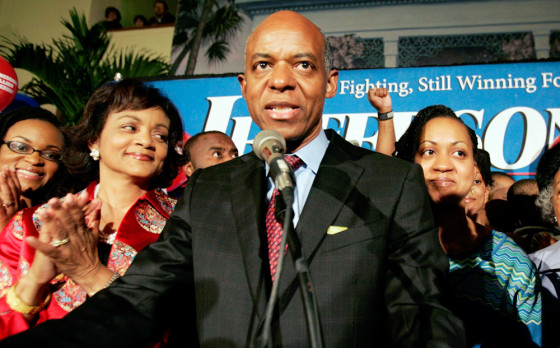 Congressman William Jefferson speaks during election night victory party in New Orleans