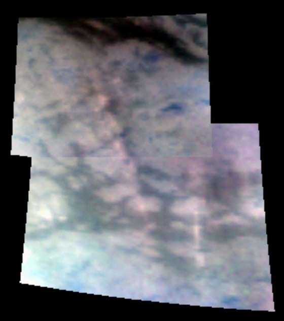 This composite image from the Cassini spacecraft shows a massive mountain range running just south of Titan's equator.