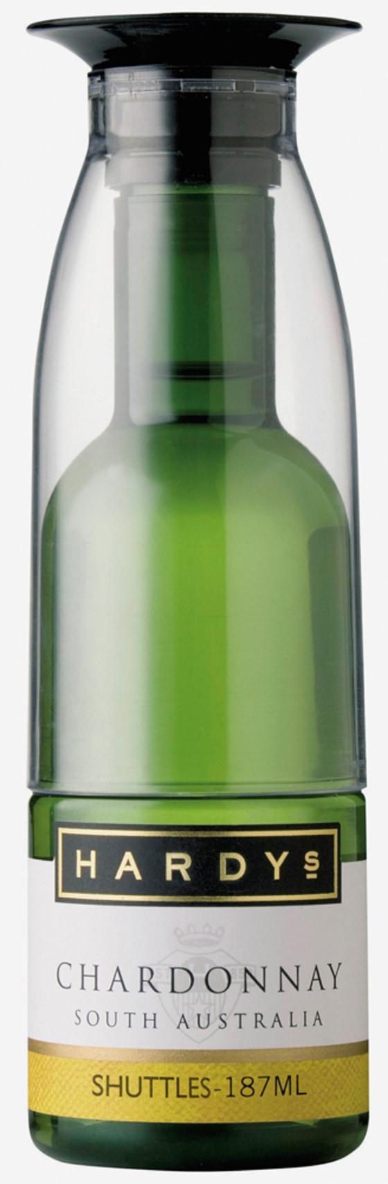Handout photo shows plastic wine bottle and attached cup, which holds one glass of wine