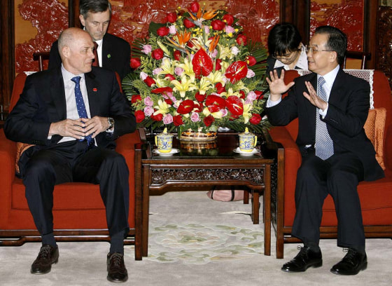 U.S. Treasury Secretary Henry Paulson, left, meets with Chinese Premier Wen Jiabao at Zhongnanhai, in Beijing, on Friday. 