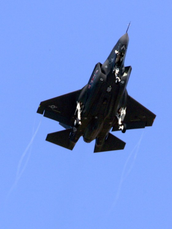 The F-35 Lightning 2 Joint Strike Fighter takes off on its first test flight over Fort Worth, Texas, on Friday. The single-seat, single-engine jet is designed to replace a wide range of aging aircraft, including A-10s, F-16s and F/A-18 Hornets.