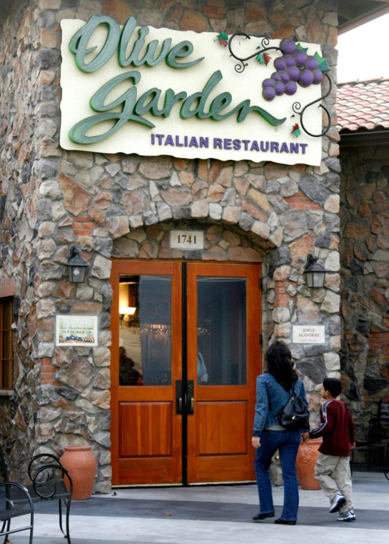 Customers are shown outside an Olive Garden restaurant in Burbank,California