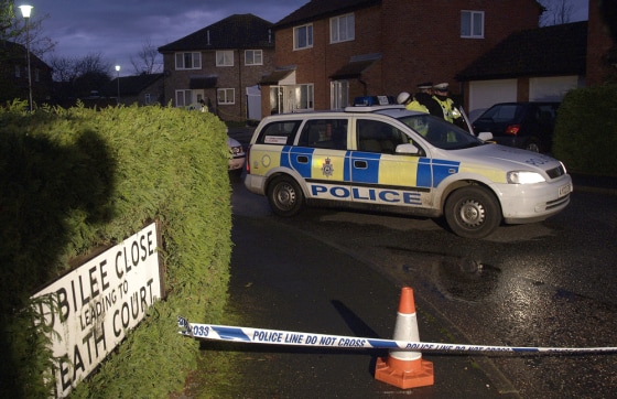 A police car is parked at dawn outside the home of an arrested 37-year-old man in Trimley St. Martin, east of Ipswich, Eastern England, on Tuesday. Police reported that a second man was arrested in connection with the murder of five women in the town recently.