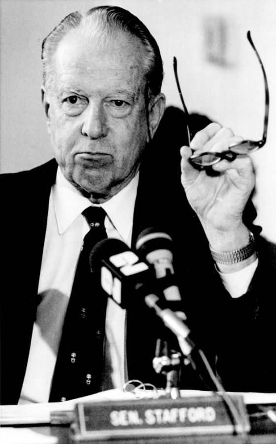 Former Sen. Robert Stafford, R-Vt., seen in 1987, dedicated his career to education and environmental issues.