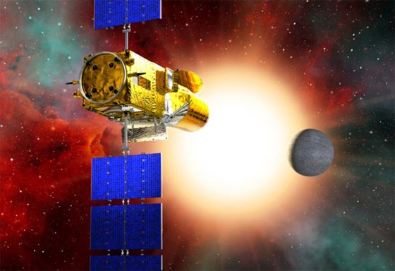 An artist's impression of the COROT satellite, set to launch on Dec. 27. COROT will use its telescope to monitor closely the changes in a star’s brightness that comes from a planet crossing in front of it. While it is looking at a star, COROT will also be able to detect ‘starquakes’, acoustical waves generated deep inside a star that send ripples across a star’s surface, altering its brightness.