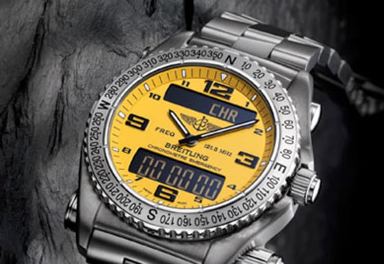 Created for intrepid aviators and explorers, Breitling's Emergency Watch can transmit a mayday signal on the 121.5 MHz aircraft distress frequency that's monitored by Cospas-Sarsat.