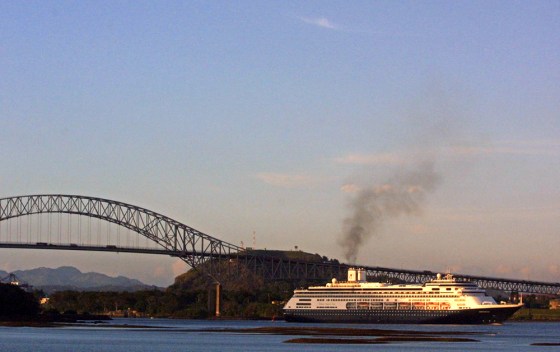 The cruise ship \"Amsterdam\" passes under the Bridg