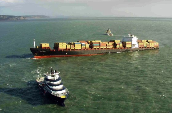 The beached cargo ship MSC Napoli sits Saturday a mile off the coast near Sidmouth, Great Britain.