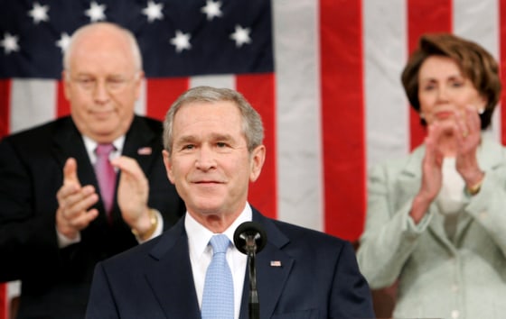 US President Bush arrives to deliver his annual State of the Union speech to a joint session of Congress in Washington