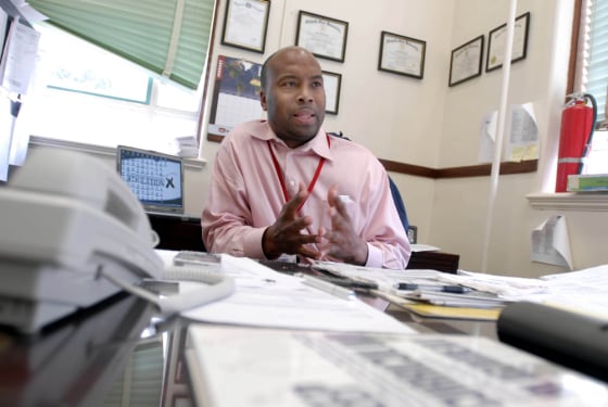 L.E. Rabouin High School principal Kevin George talks about the difficulty of acquiring and retaining teachers at the Louisiana Recovery School District school in New Orleans on Jan. 12.