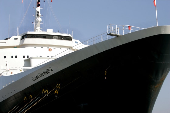 The famed Queen Elizabeth 2 ocean liner is shown docked in San Francisco after a norovirus outbreak sickened hundreds of cruisers.