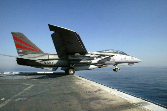 A U.S. Navy F-14A Tomcat takes off from the USS Kitty Hawk in the Persian Gulf on March 20, 2003.
