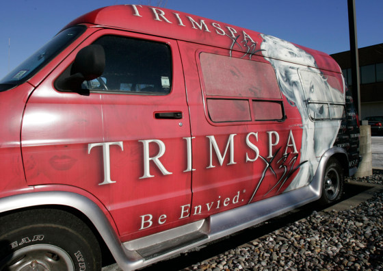 A TrimSpa van, with a depiction of Anna Nicole Smith and the words "Be Envied" printed on the side, sits in the parking lot of TrimSpa headquarters in Whippany, N.J., last week.