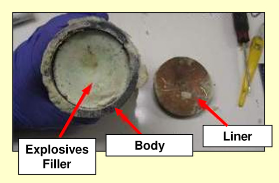 This image provided by the U.S. military on Sunday shows what officials call "explosively formed penetrators,"or EFPs. 