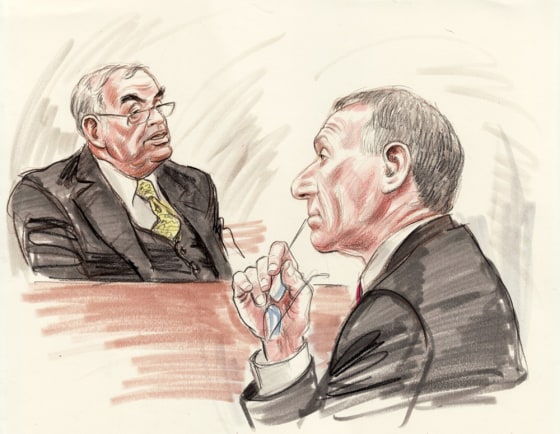 I. Lewis 'Scooter' Libby, right, watches Robert Novak testify. 