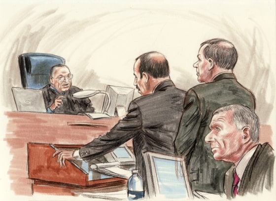 Feb. 14: Libby attorney Ted Wells argued vigorously to Judge Walton to bring Tim Russert back on the witness stand; "Scooter" Libby is in right foreground.