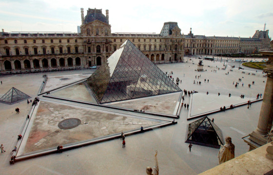 A view of the Louvre's pyramid, and the southern wing of the Louvre building in Paris.
