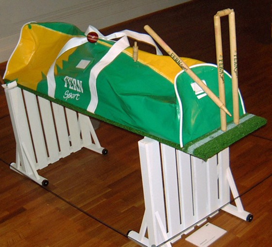Howzat? This ‘crazy coffin,’ complete with a wicket and a cricket ball, is apparently designed for a cricket fan.