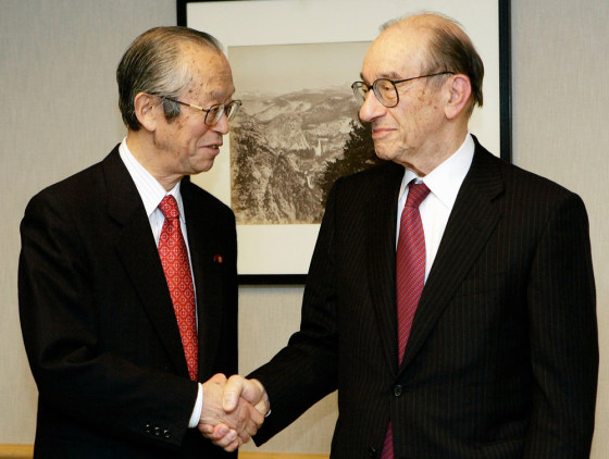 Former US Federal Reserve chairman Greenspan meets Japan's Finance Minister Koji in Washington