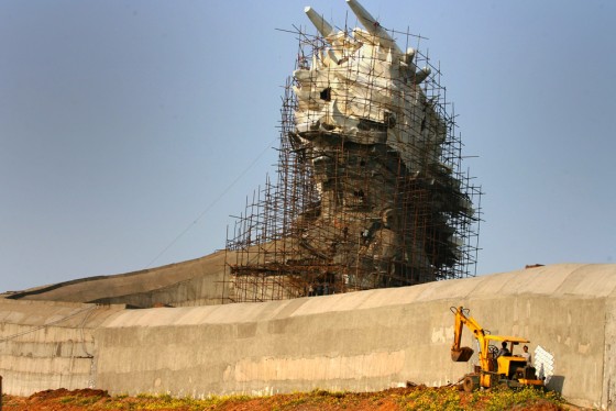 A general view shows the construction side of a 13-mile concrete dragon along the ridge of Shizu mountain on the outskirts of Xinzheng